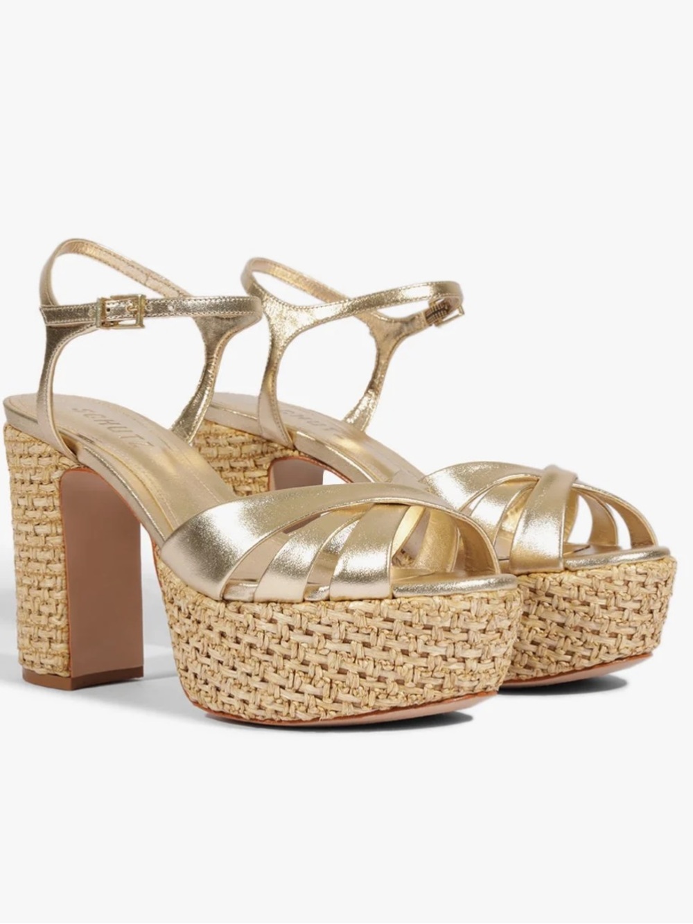 SCHUTZ Metallic Gold Raffia Platform Sandal